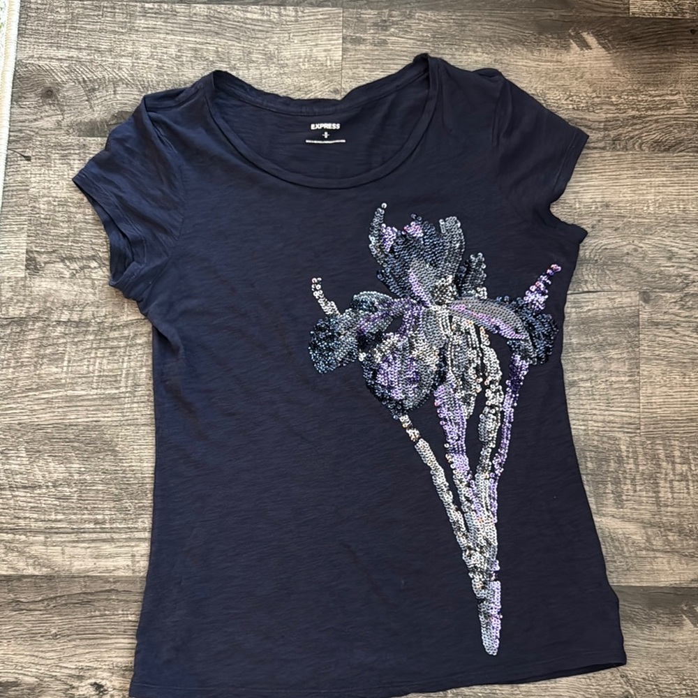 Vintage Express Navy Sequin Tee - Picture 2 of 8